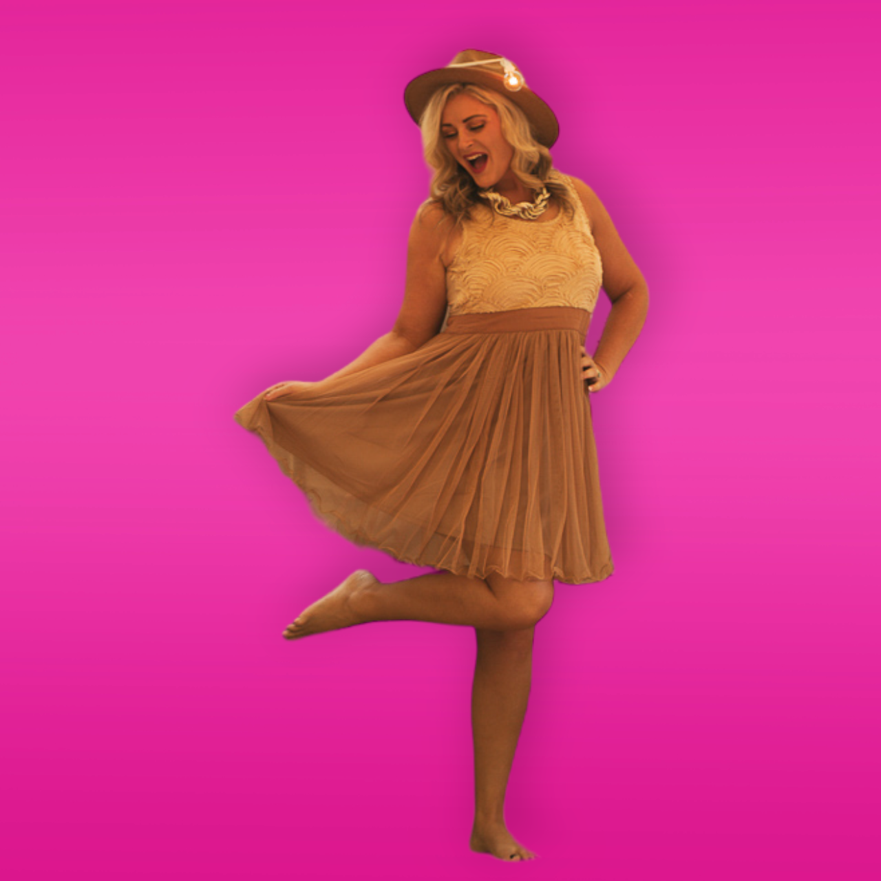 Brown Tulle Two Toned Party Dress