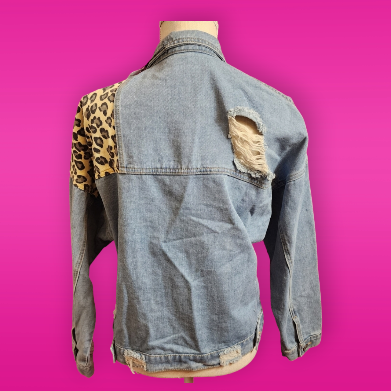 Distressed Denim Animal Print Jacket
