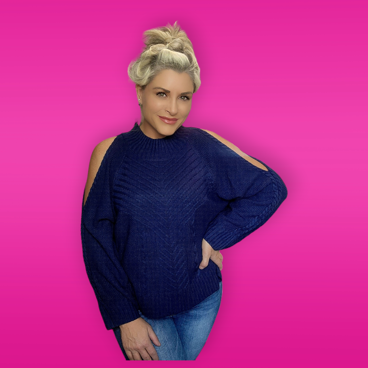 Navy Cold Shoulder Sweater