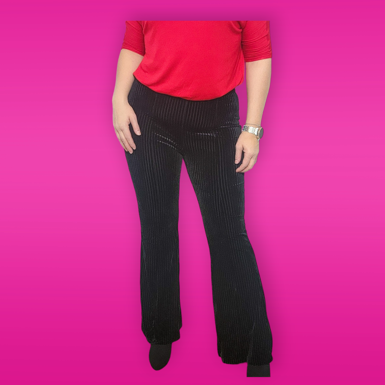 High Waist Flare Corduroy Pull On Pants