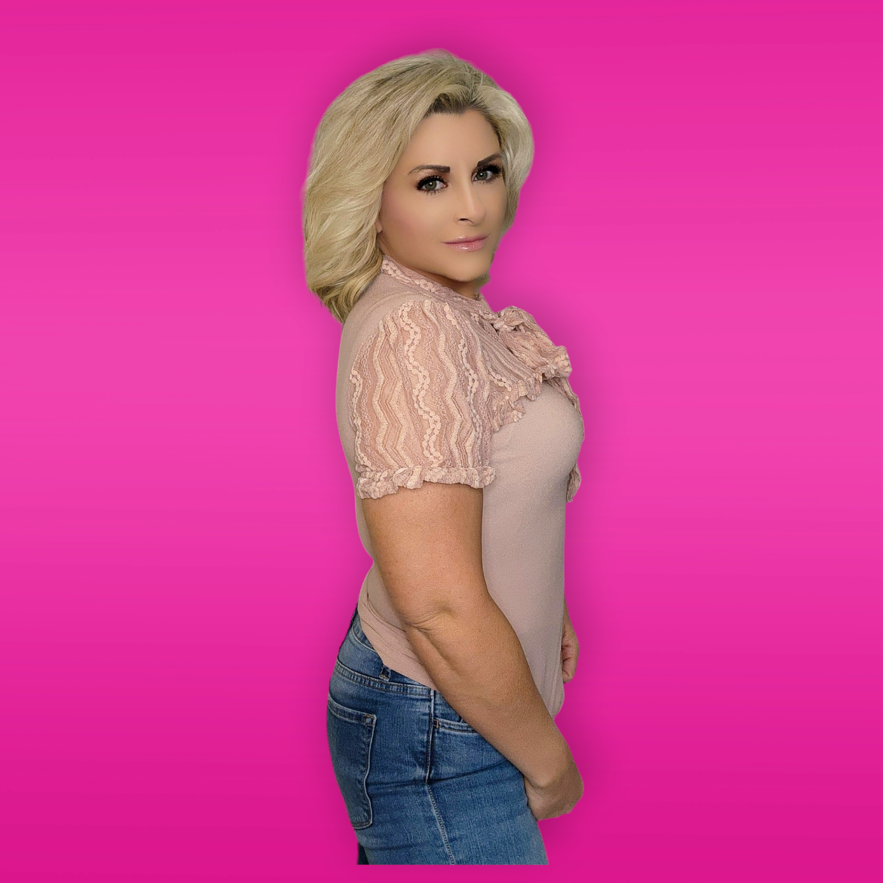Pink Lace Tie Short Sleeve