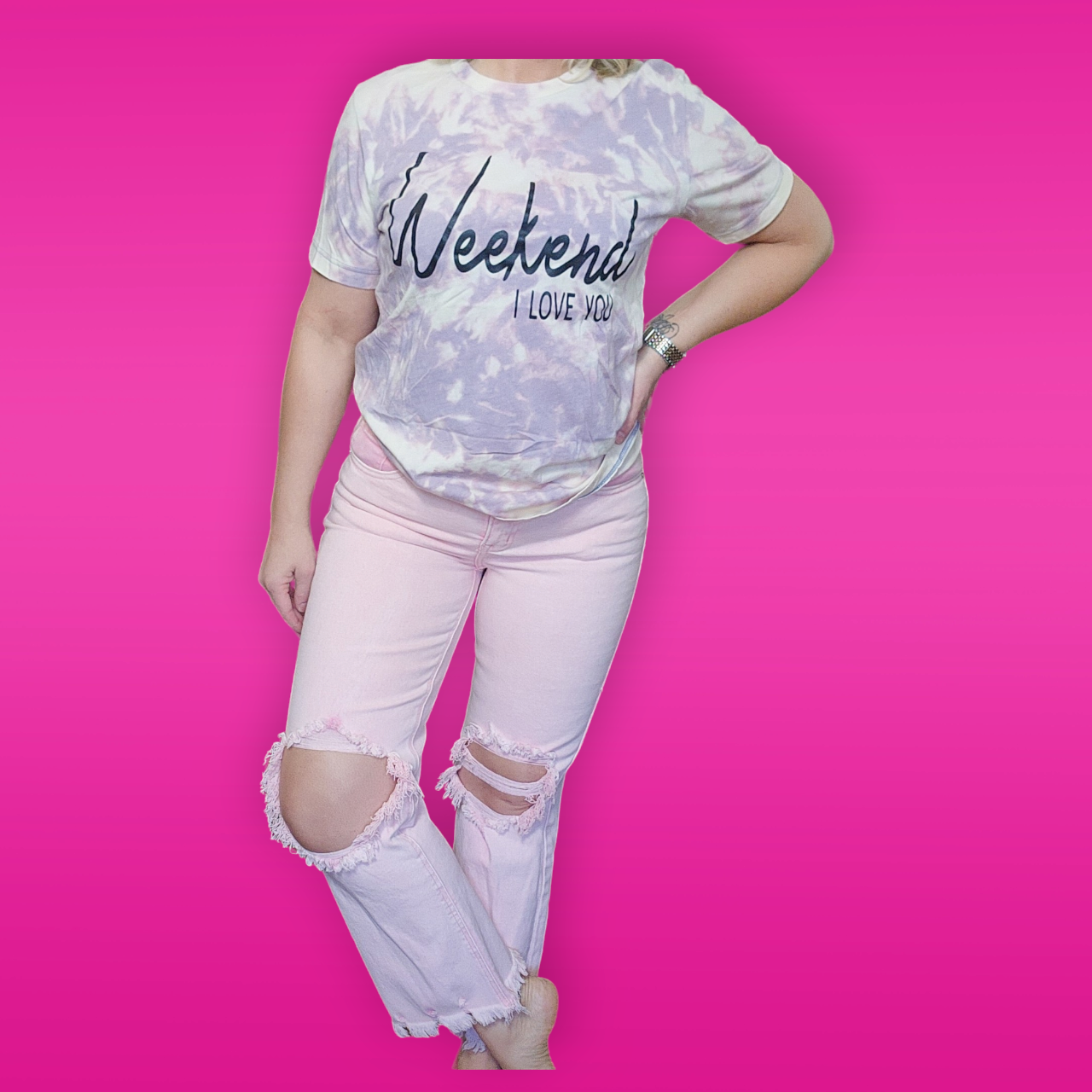 Pink Distressed Denim