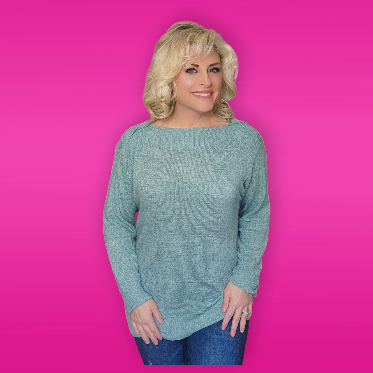 Mint Long Sleeve Button Detail