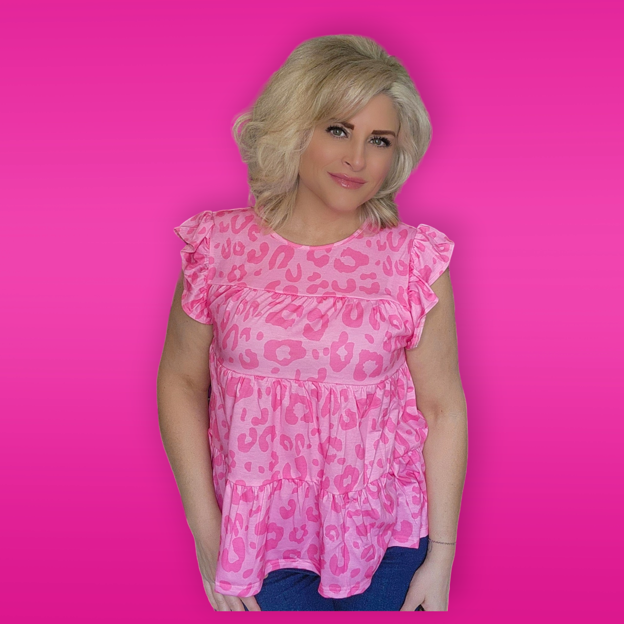 Pink Animal Print Babydoll Top