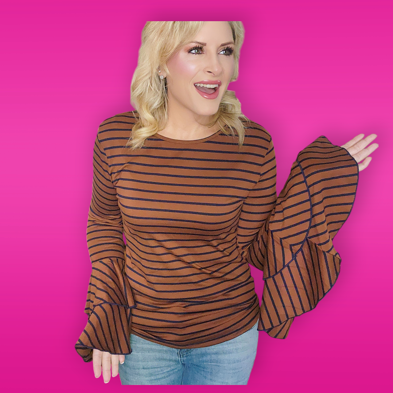 Bell Sleeve Stripe Pullover