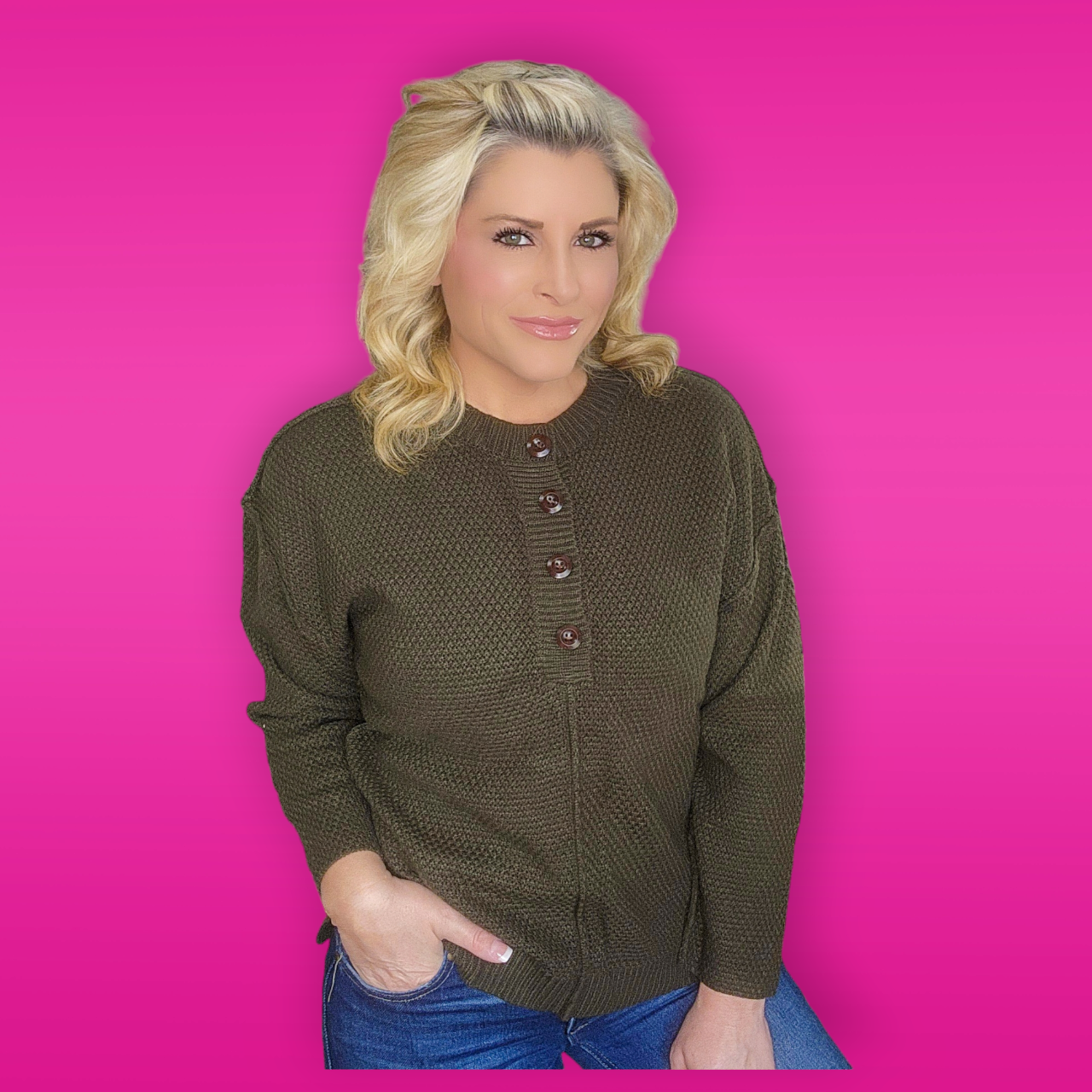 Green Button Pullover Sweater