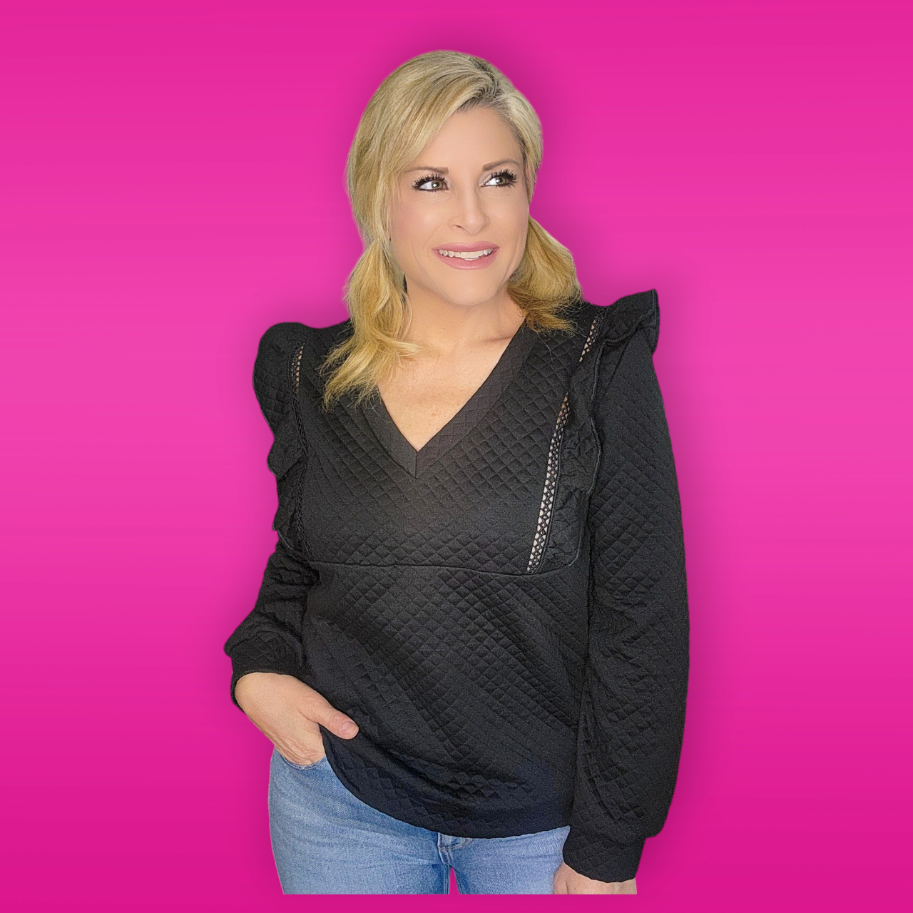 Ruffle Shoulder Quilted Top