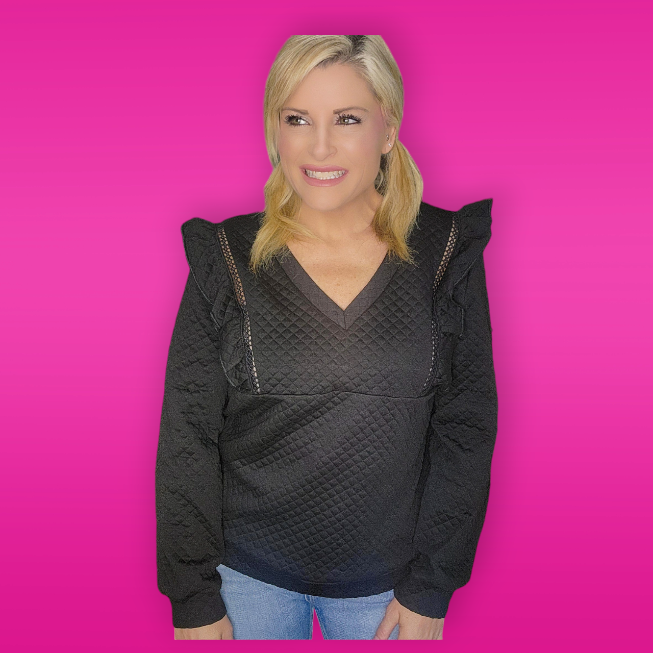 Ruffle Shoulder Quilted Top