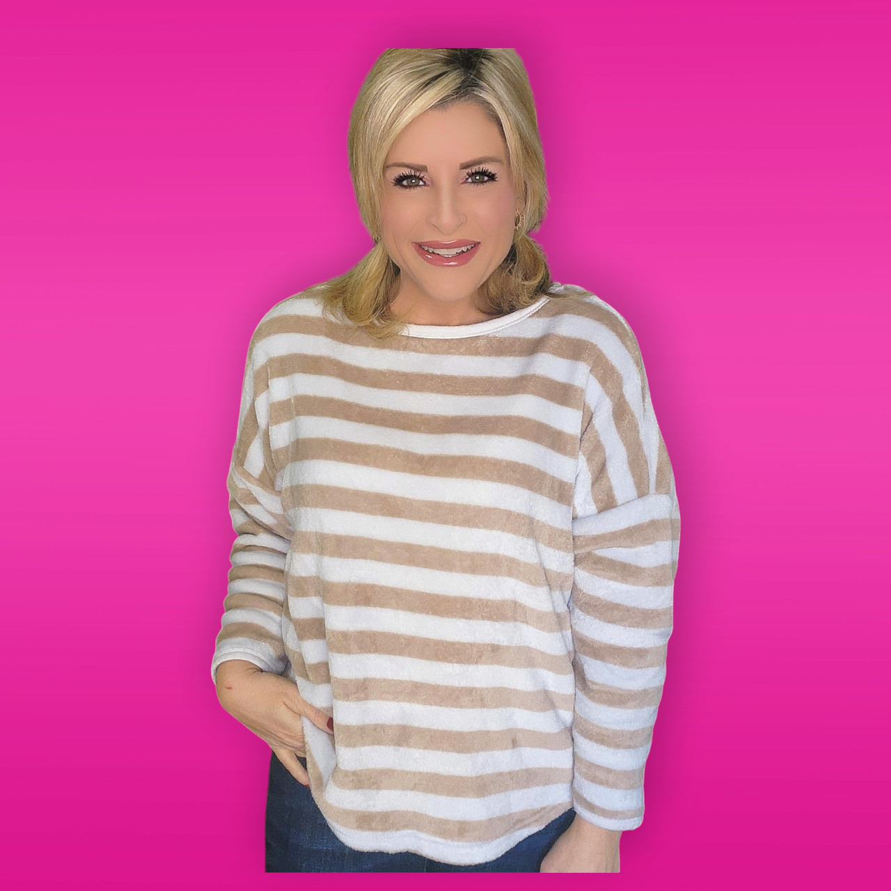White and Tan Stripe Pullover