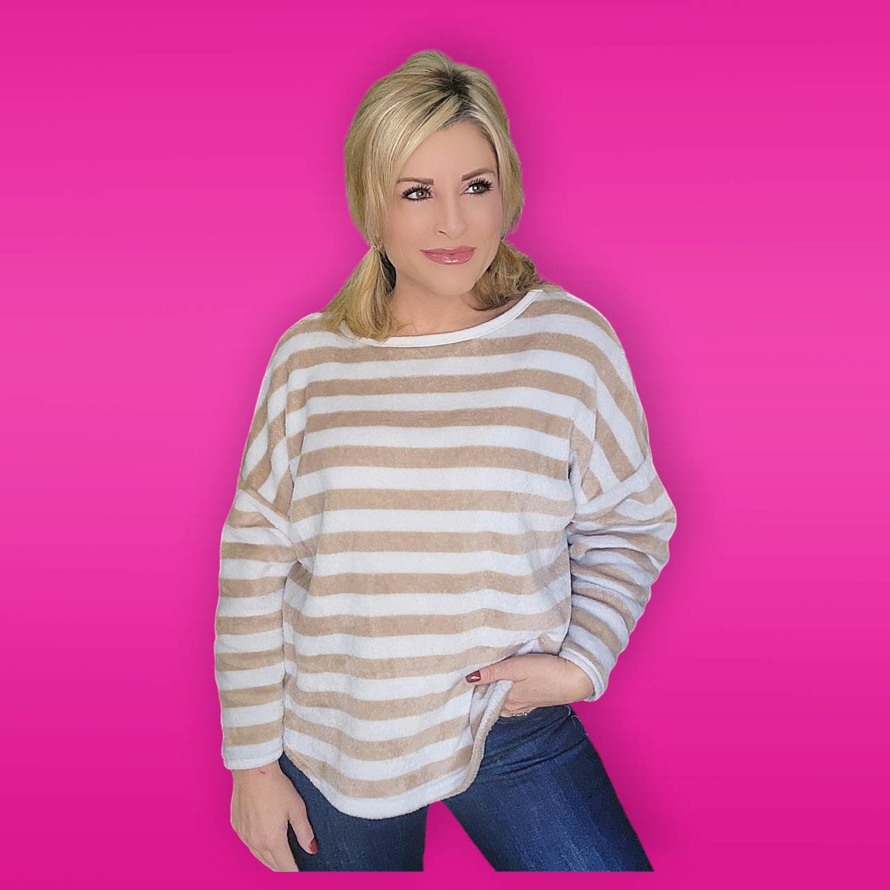 White and Tan Stripe Pullover