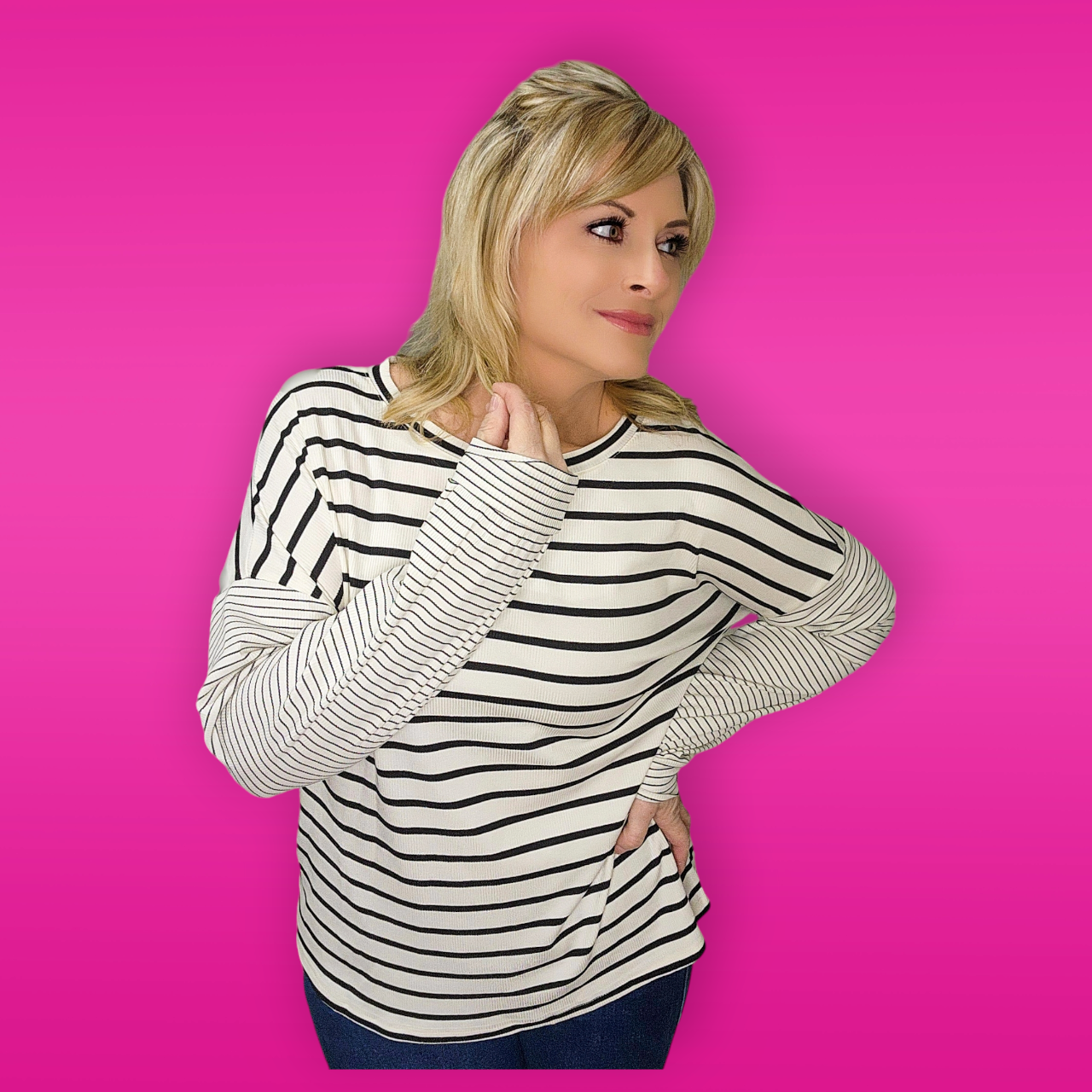 Black Striped Loose Long Sleeve Tee