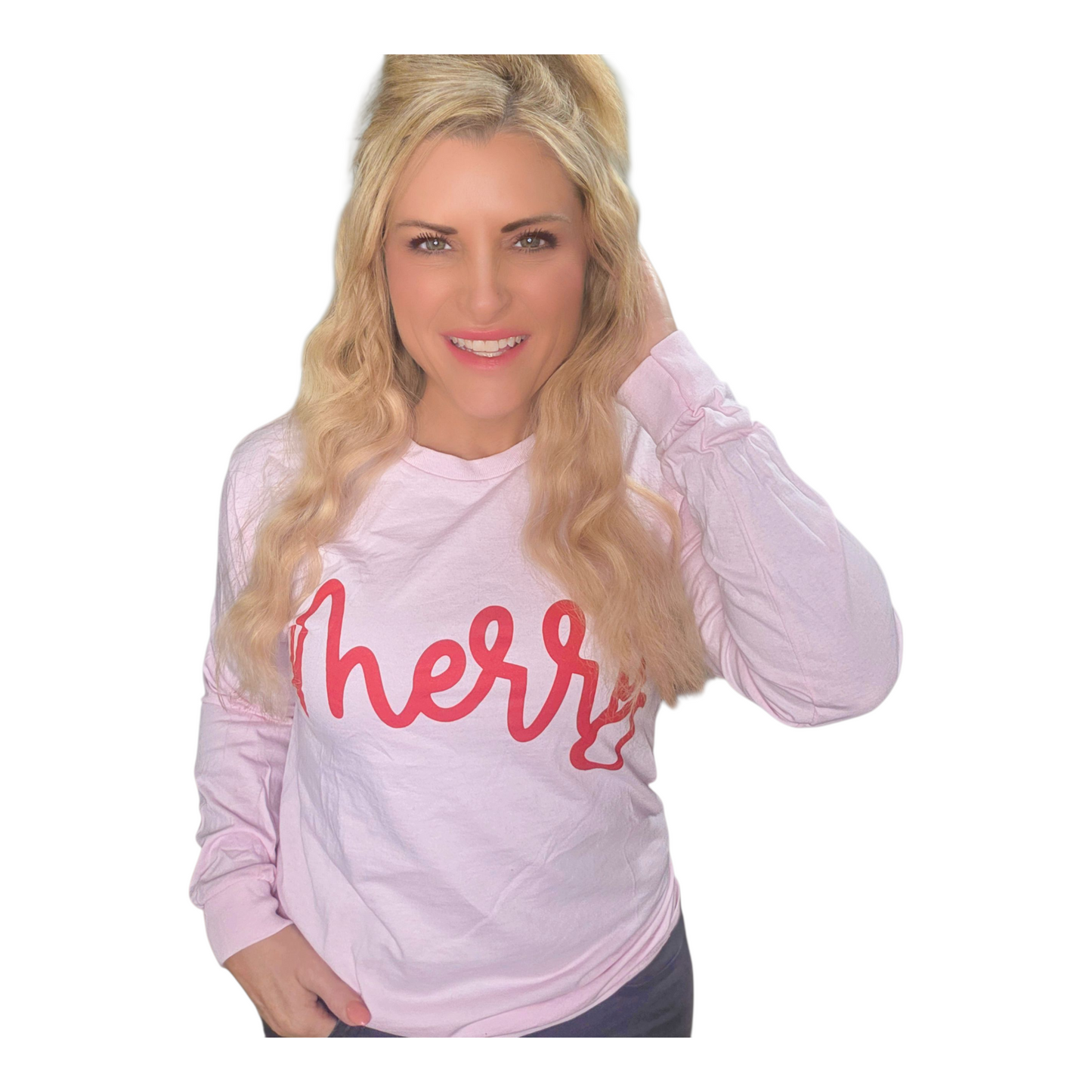 Merry Long Sleeve (light pink with red)