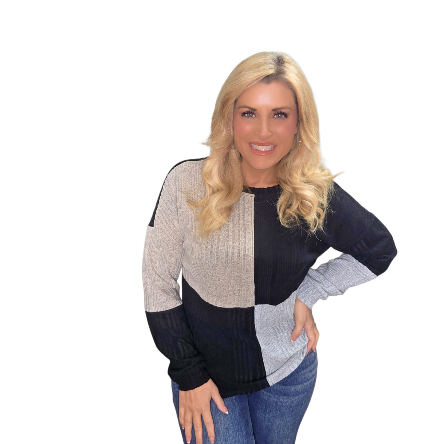 Black Colorblock Textured Knit Top