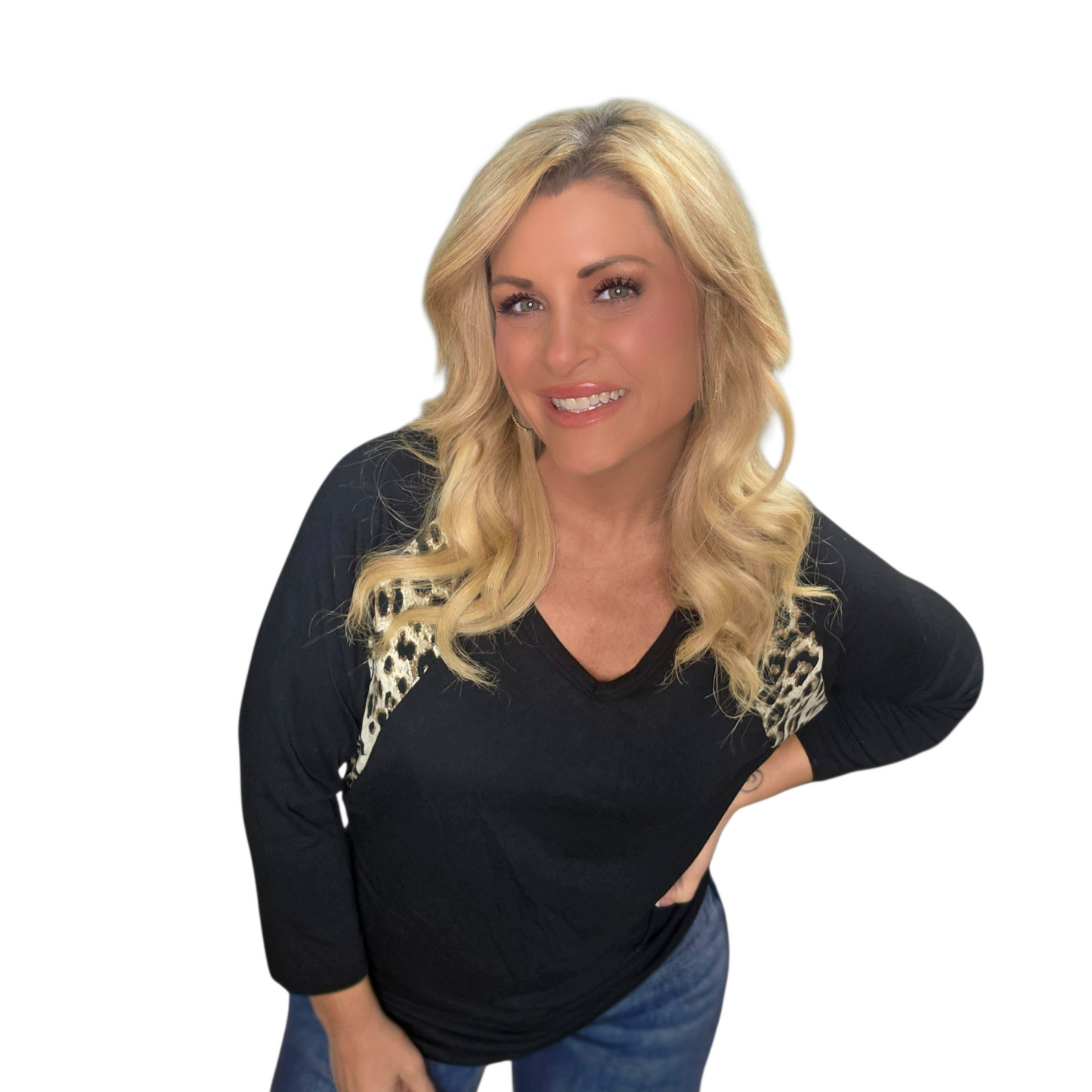 3/4 Sleeve V Neck Animal Print