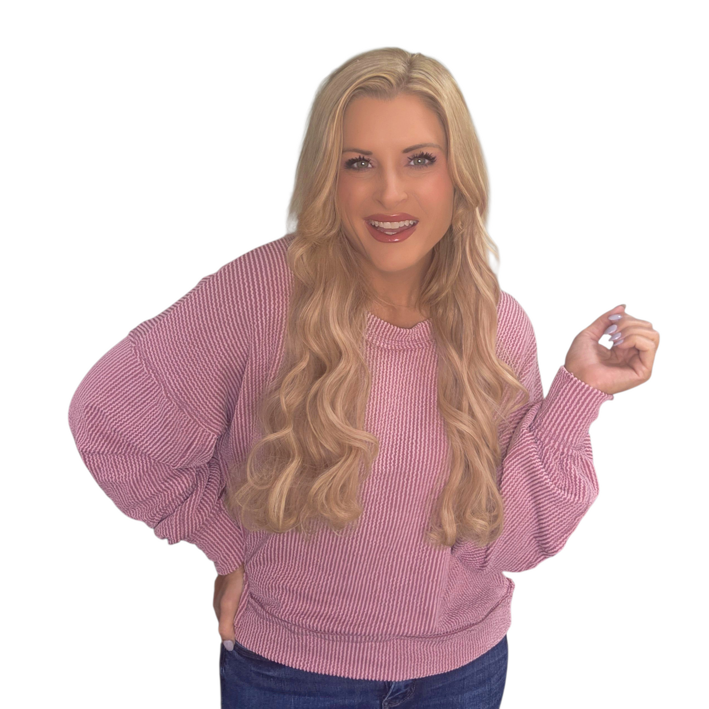 Two Tone Otto Ribbed Oversized Soft Comfy Knit Top