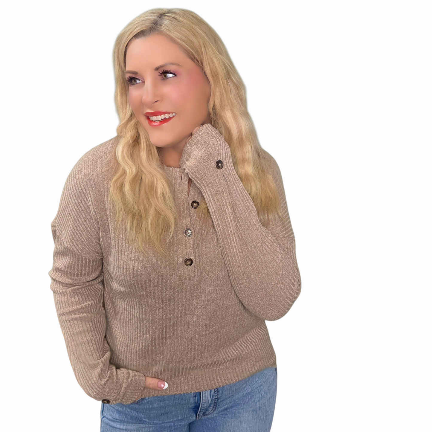 Half Button Drop Shoulder Knit