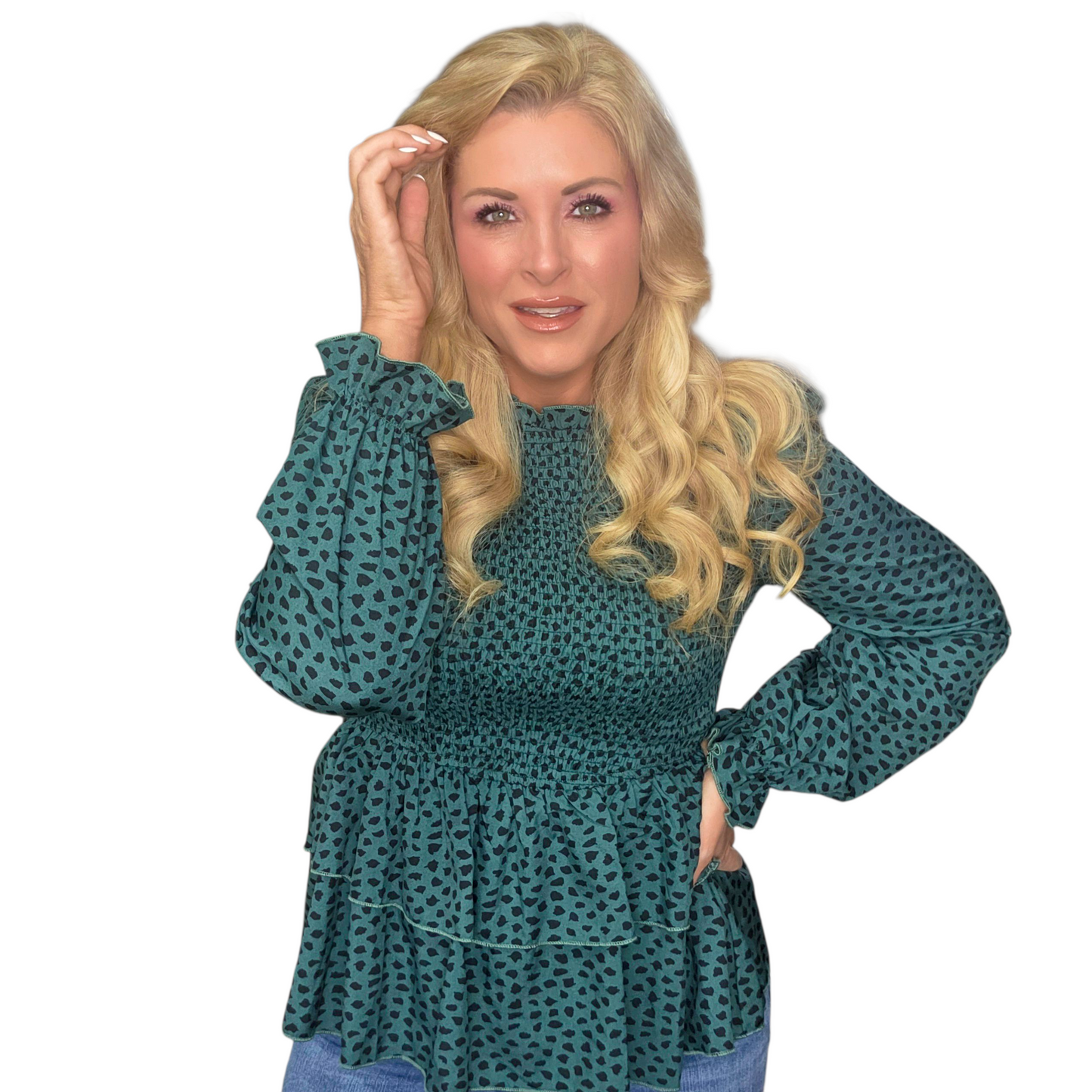 Animal Print Ruffle Long Sleeve (lightweight)
