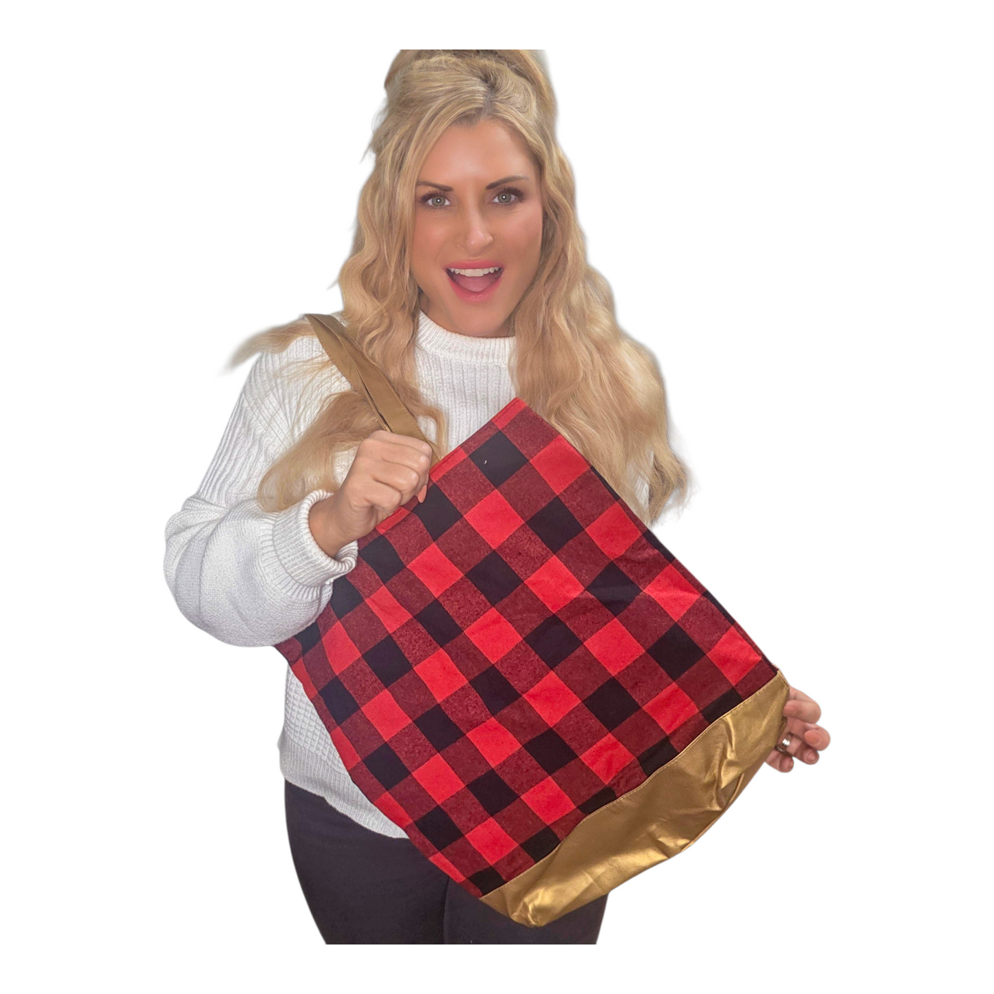 Buffalo Plaid Zipper Closure Tote
