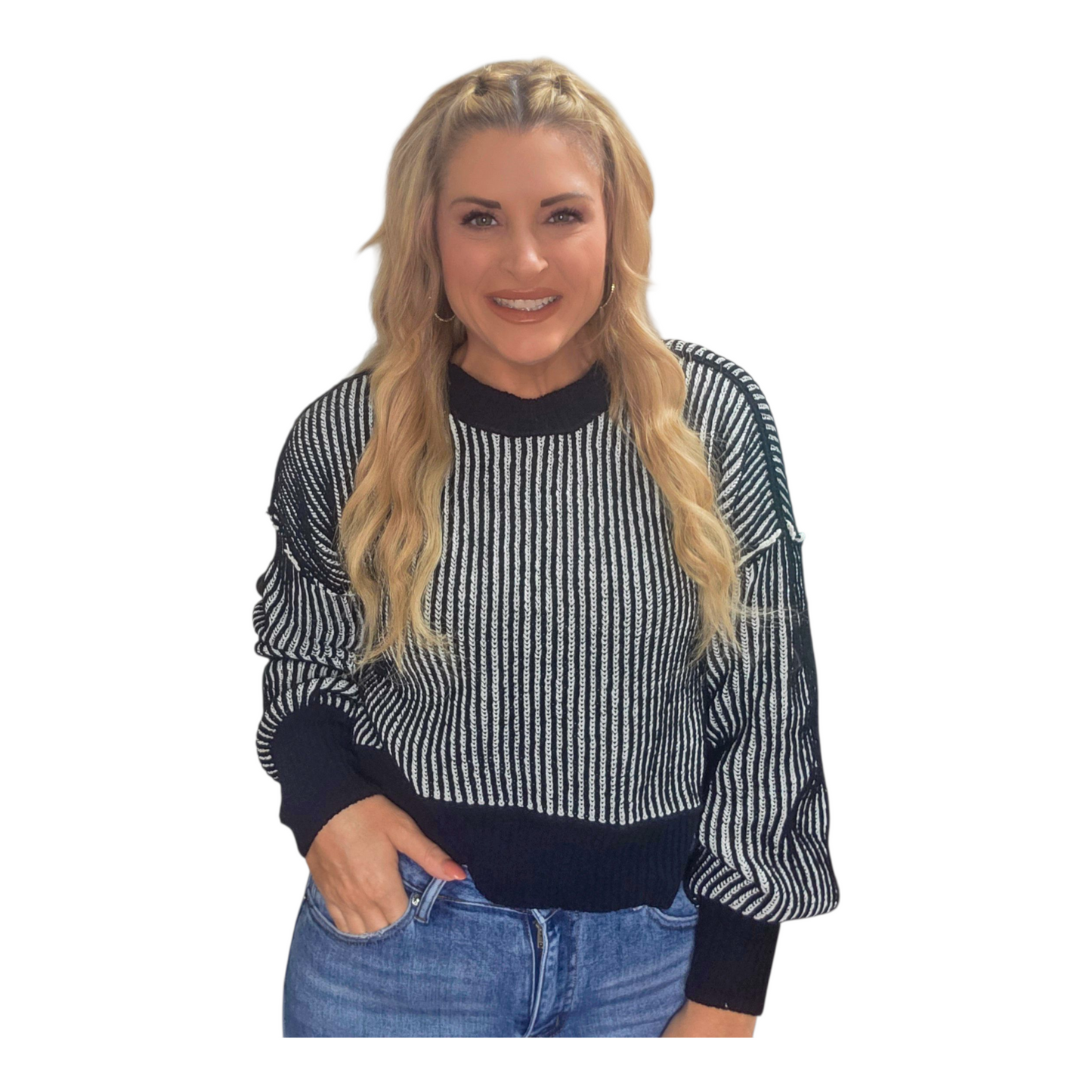 Two Toned Striped Casual Pullover Sweater