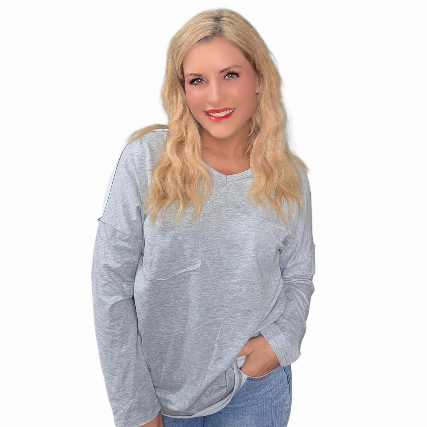 Gray Pocketed Oversized Drop Sleeve Top