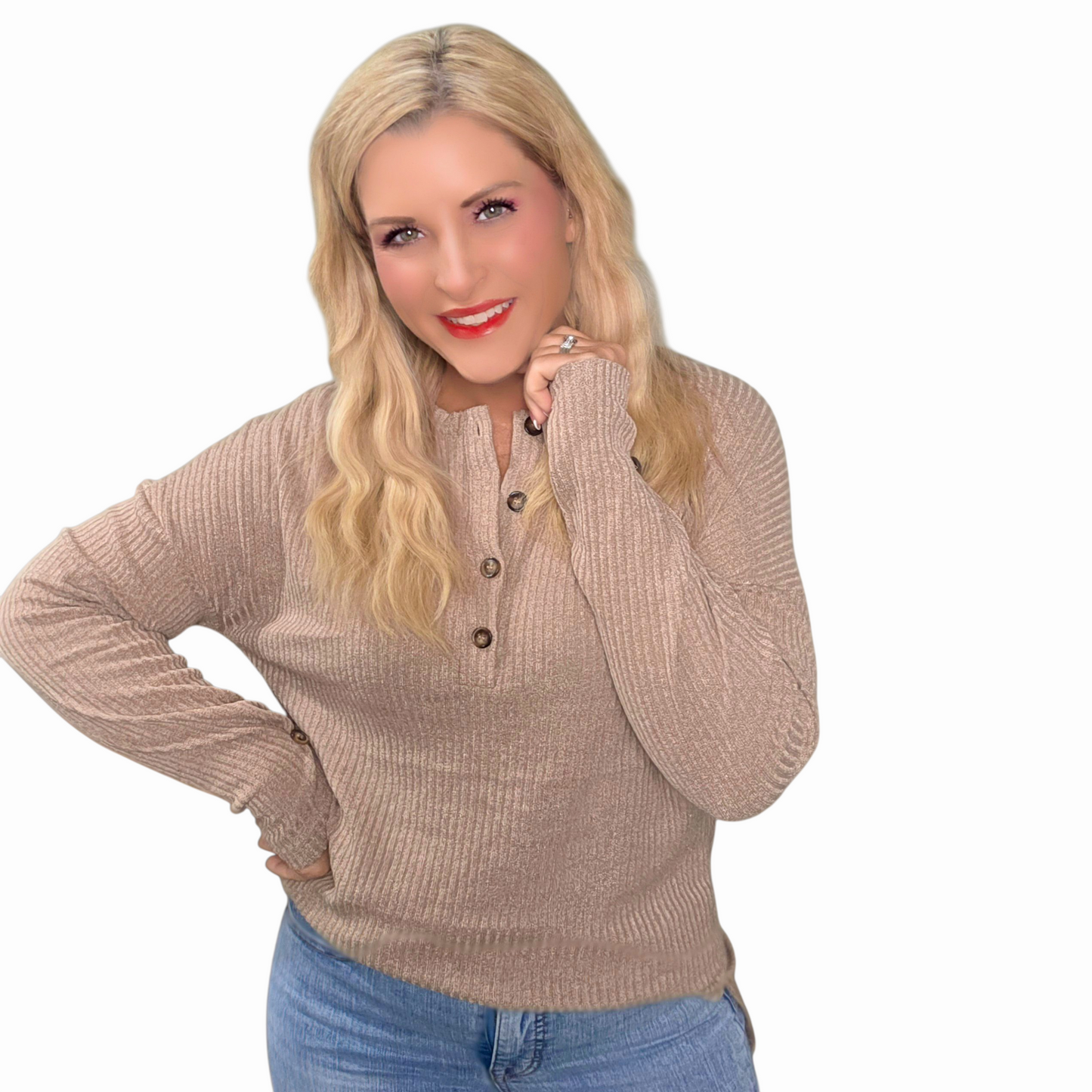 Half Button Drop Shoulder Knit