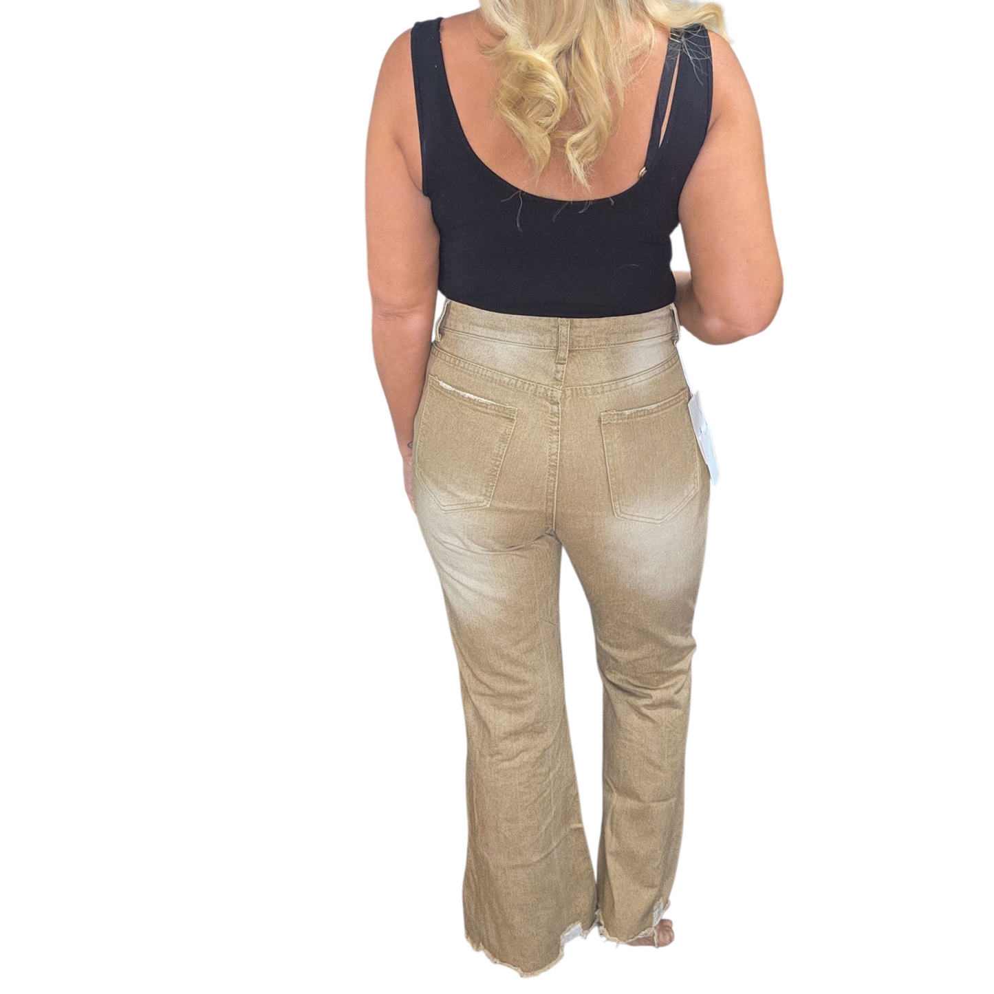 90s Distressed High Rise Tan Flare