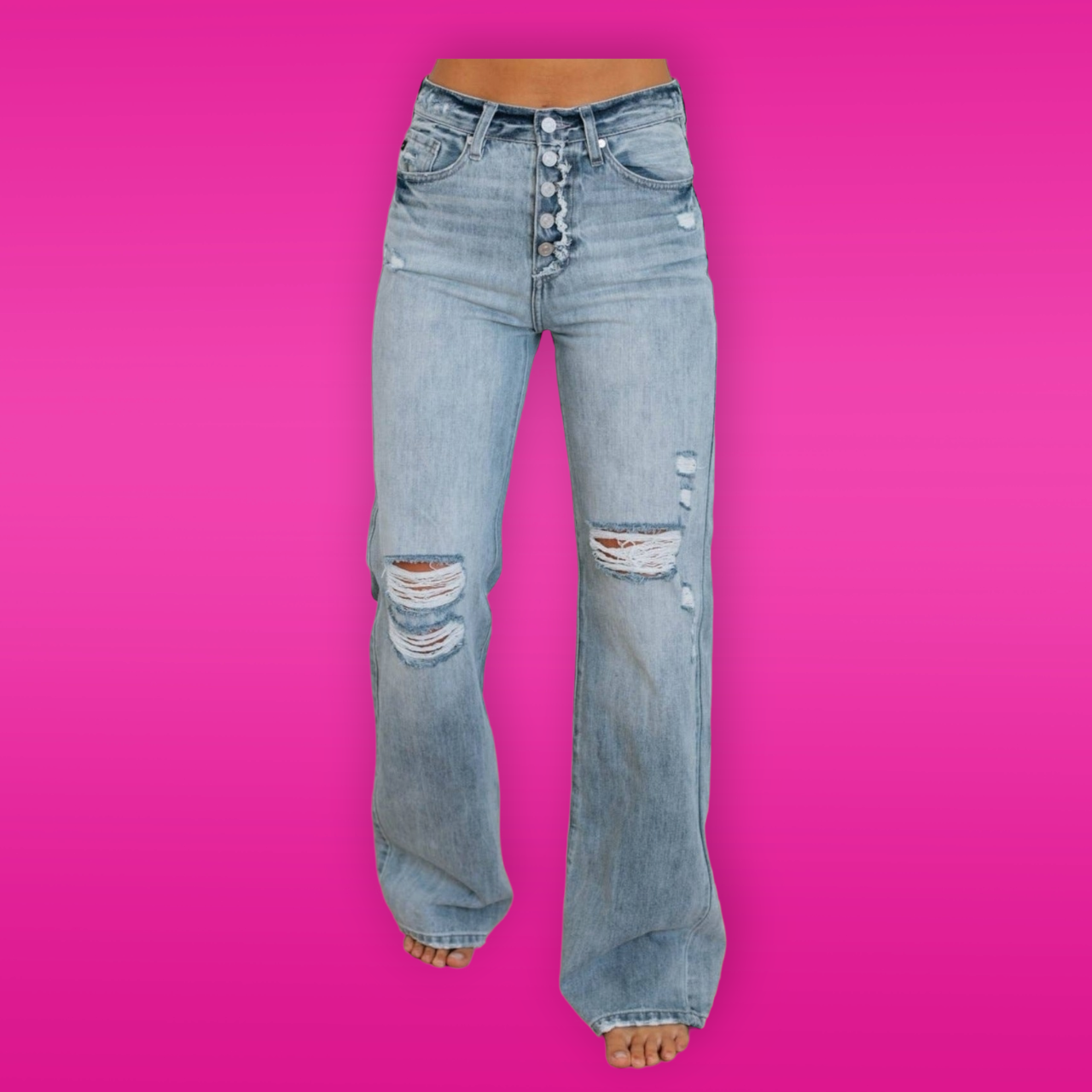Light Colored Mid Waist Straight Jeans