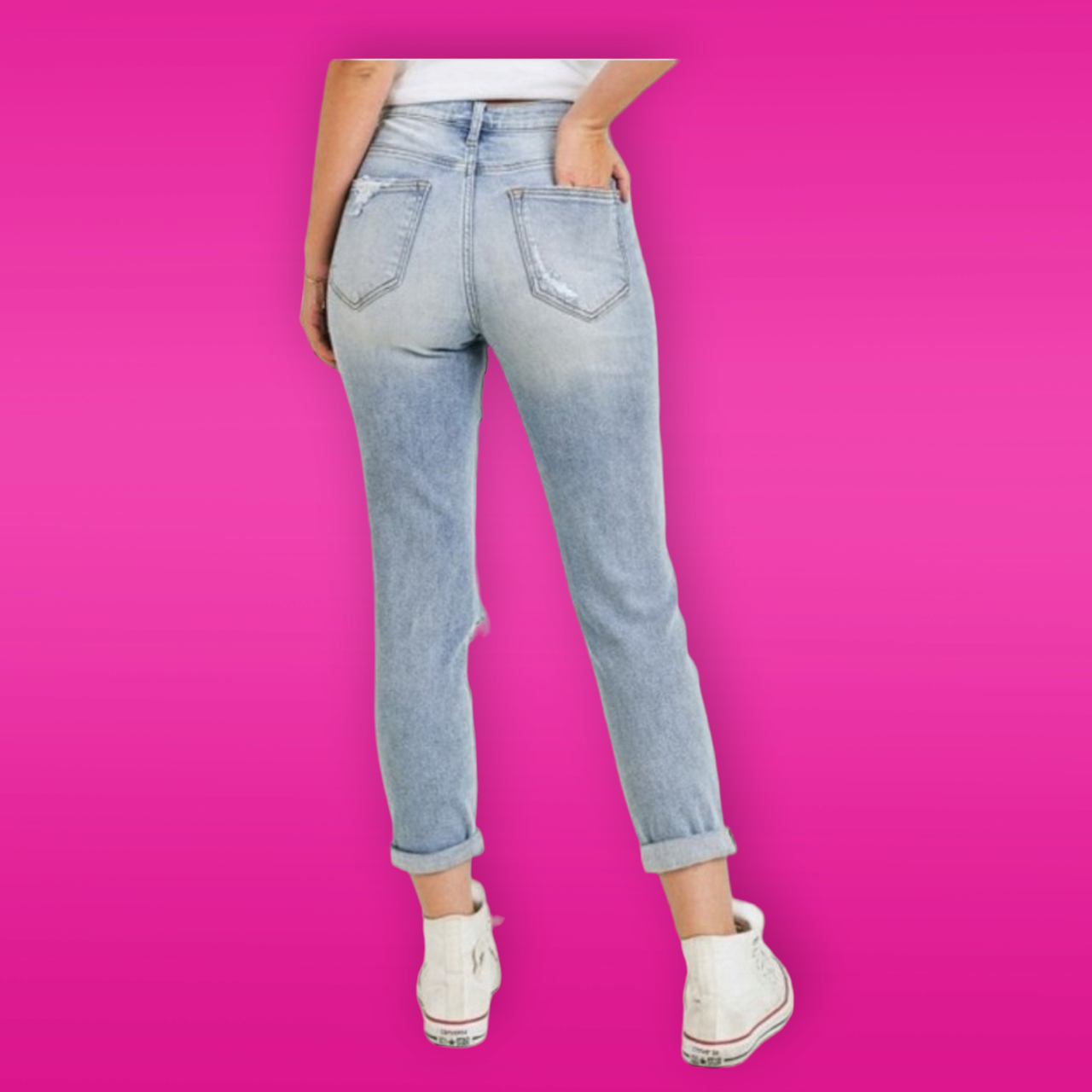 Distressed Roll Up Cuff Relaxed Fit Skinny