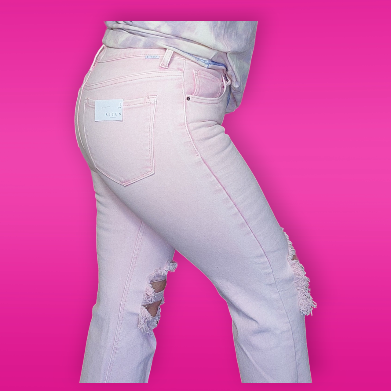 Pink Distressed Denim