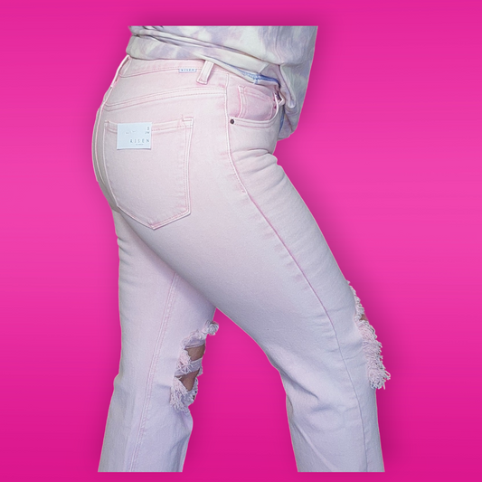 Pink Distressed Denim