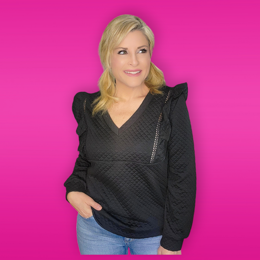 Ruffle Shoulder Quilted Top