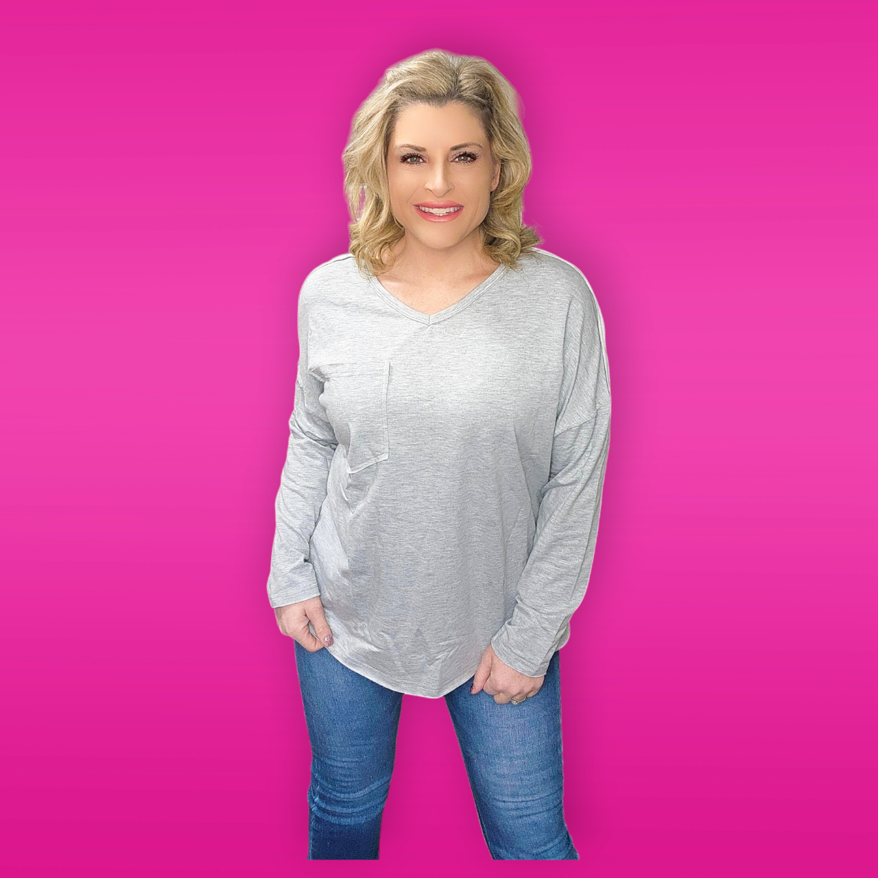 Gray Pocketed Oversized Drop Sleeve Top