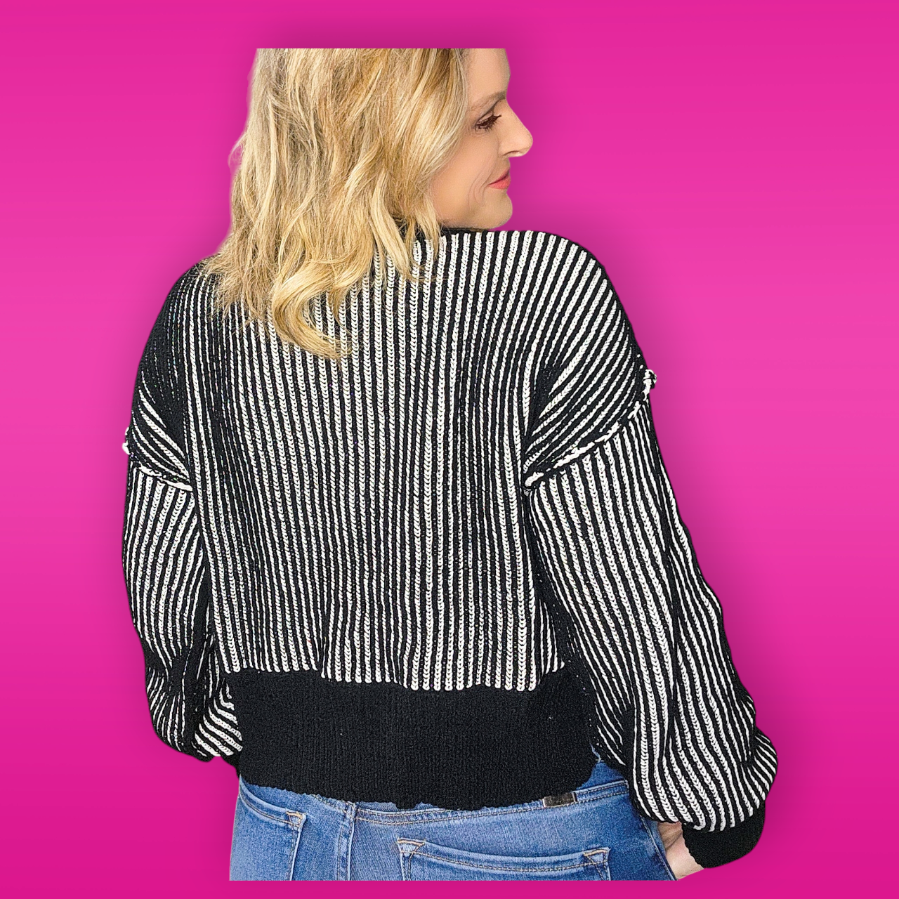 Two Toned Striped Casual Pullover Sweater