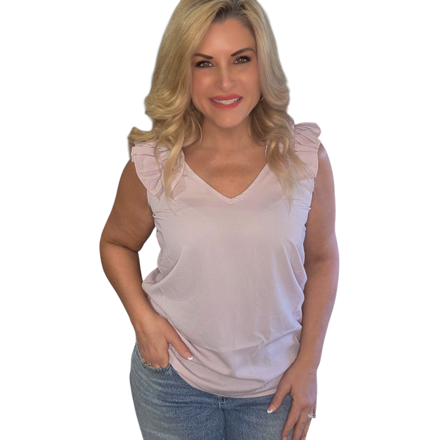 Pink Ruffle Strap Tank