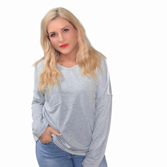 Gray Pocketed Oversized Drop Sleeve Top