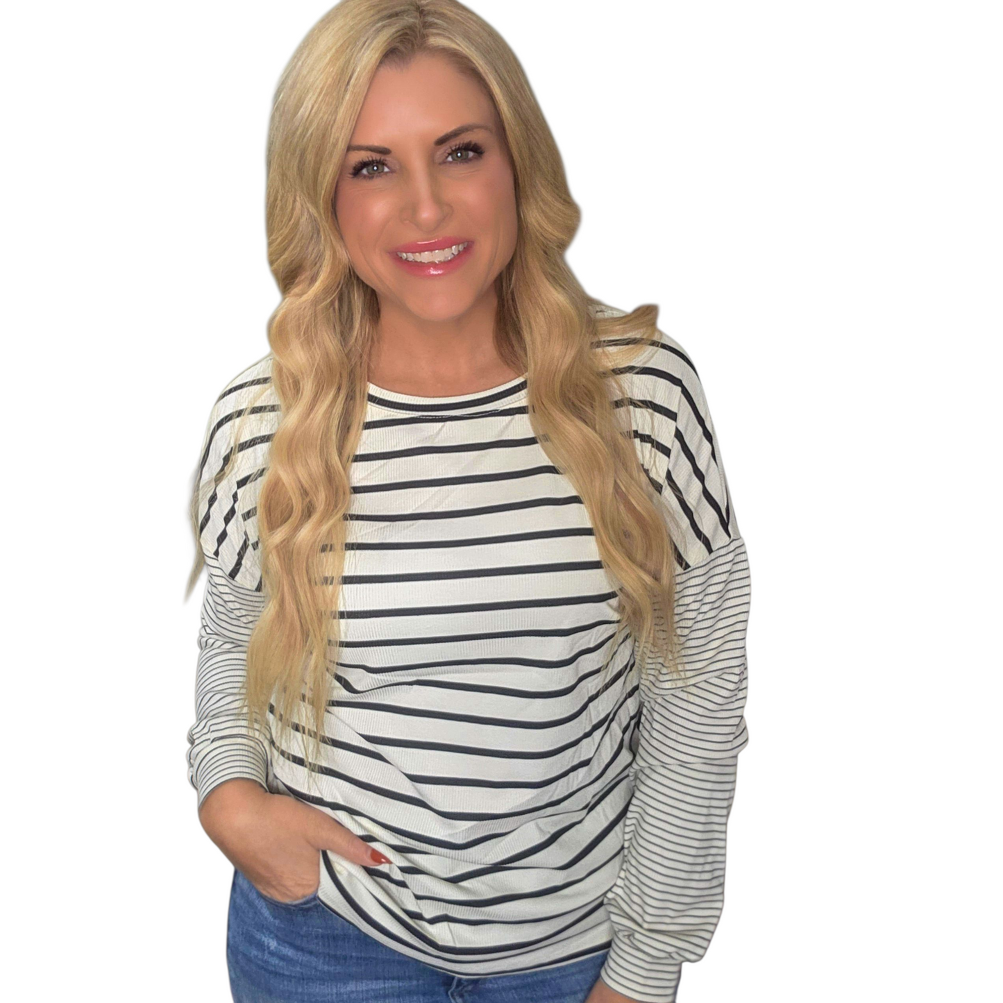 Black Striped Loose Long Sleeve Tee