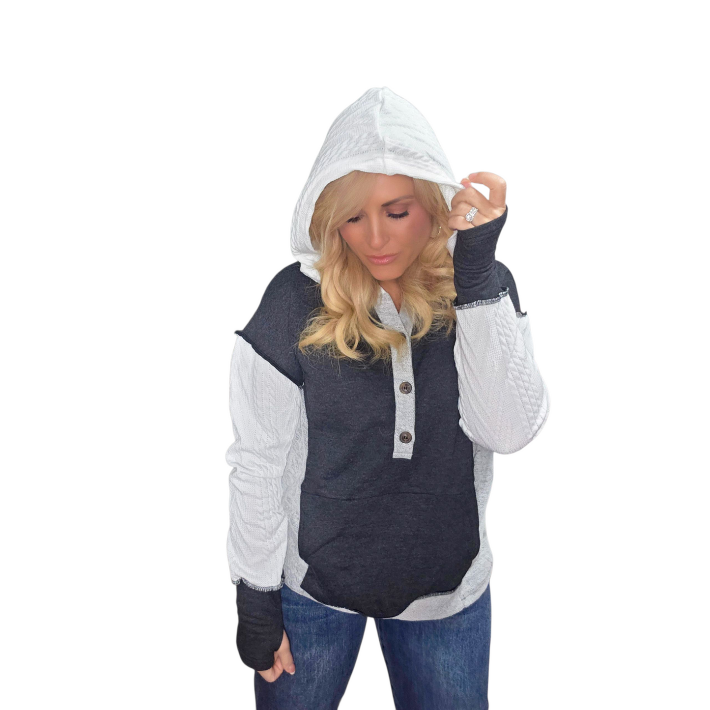 Casual Color Block Long Sleeve French Terry Hoodie