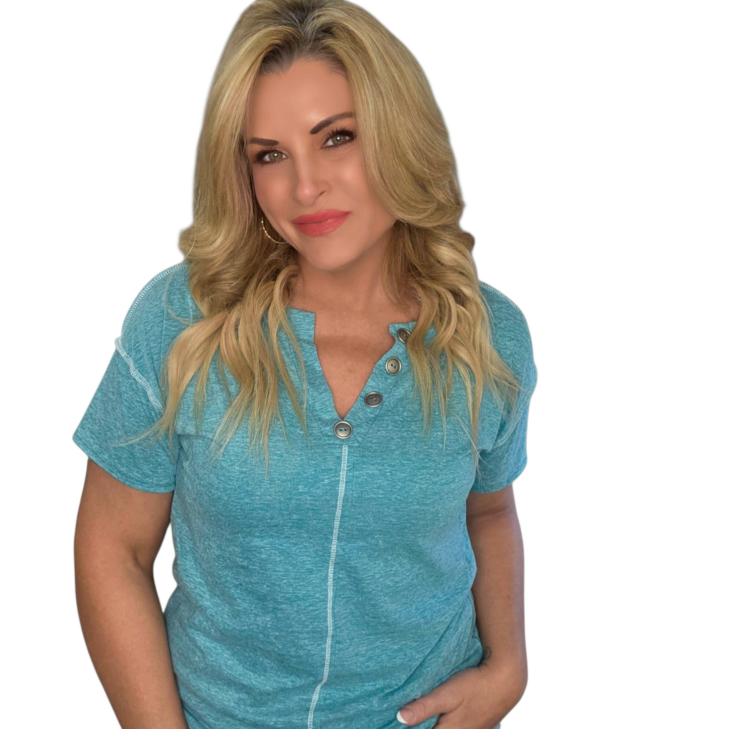 Teal Exposed Seam Short Sleeve
