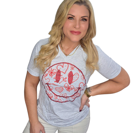 Love Smiley Face V Neck Tee