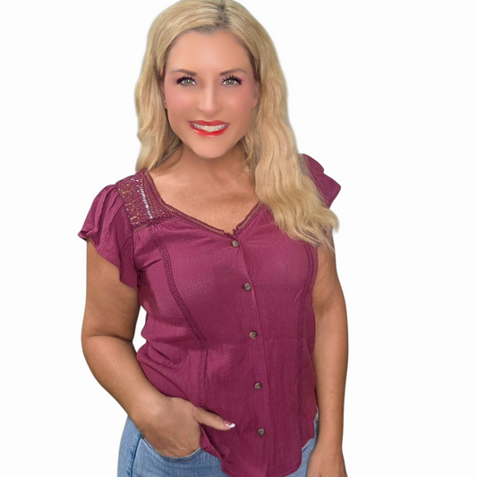 Burgundy V Neck Short Sleeve
