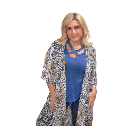Blue And Tan Kimono