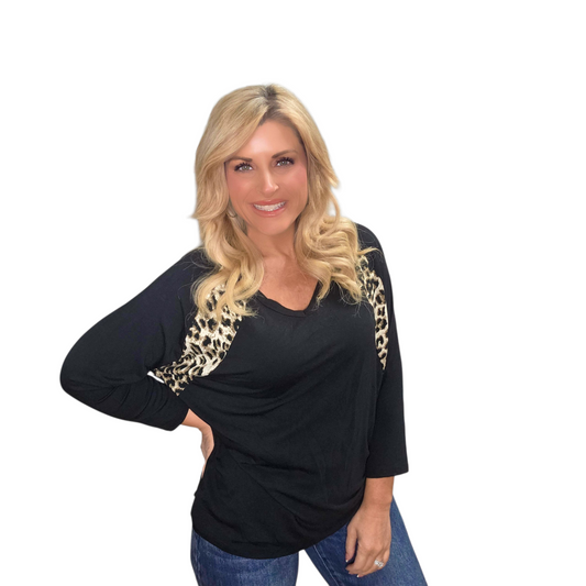 3/4 Sleeve V Neck Animal Print