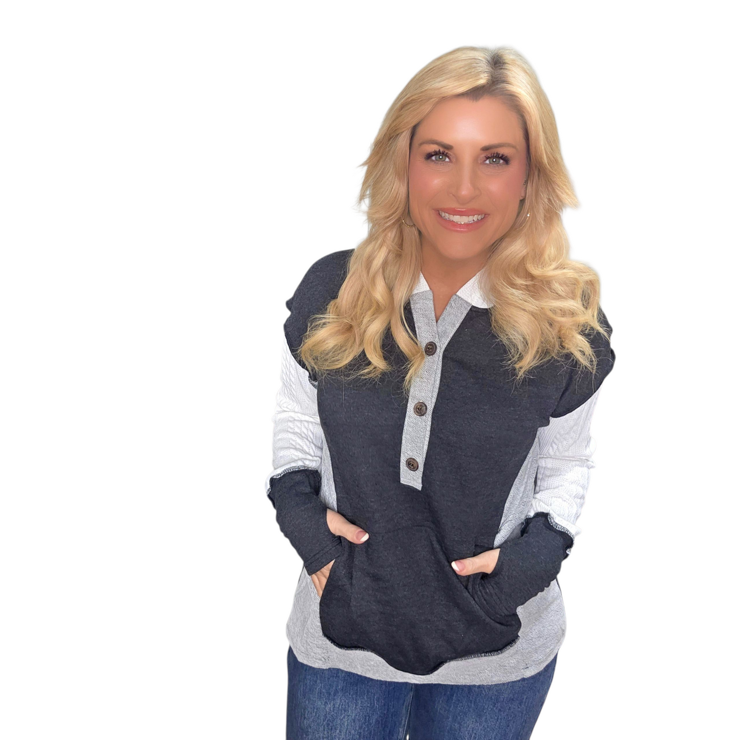 Casual Color Block Long Sleeve French Terry Hoodie