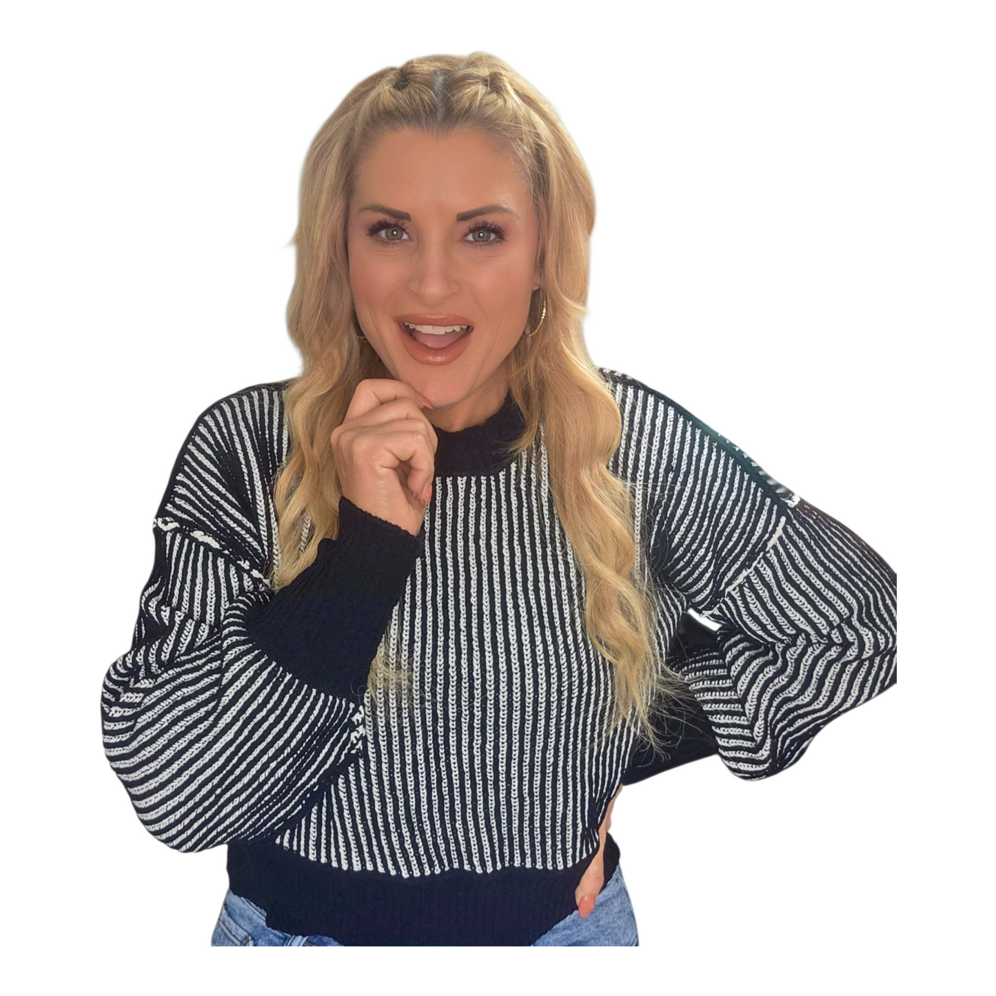 Two Toned Striped Casual Pullover Sweater