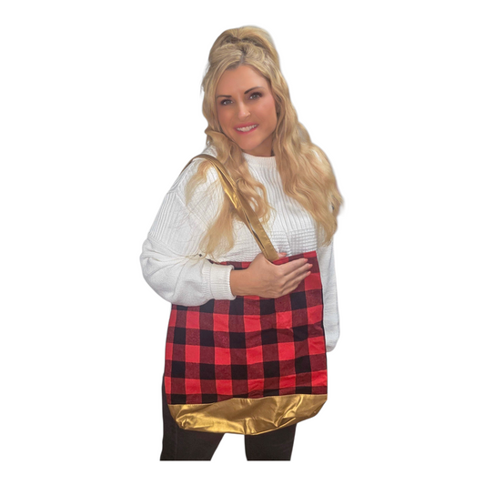 Buffalo Plaid Zipper Closure Tote