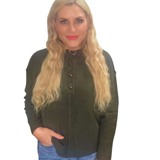 Green Button Pullover Sweater