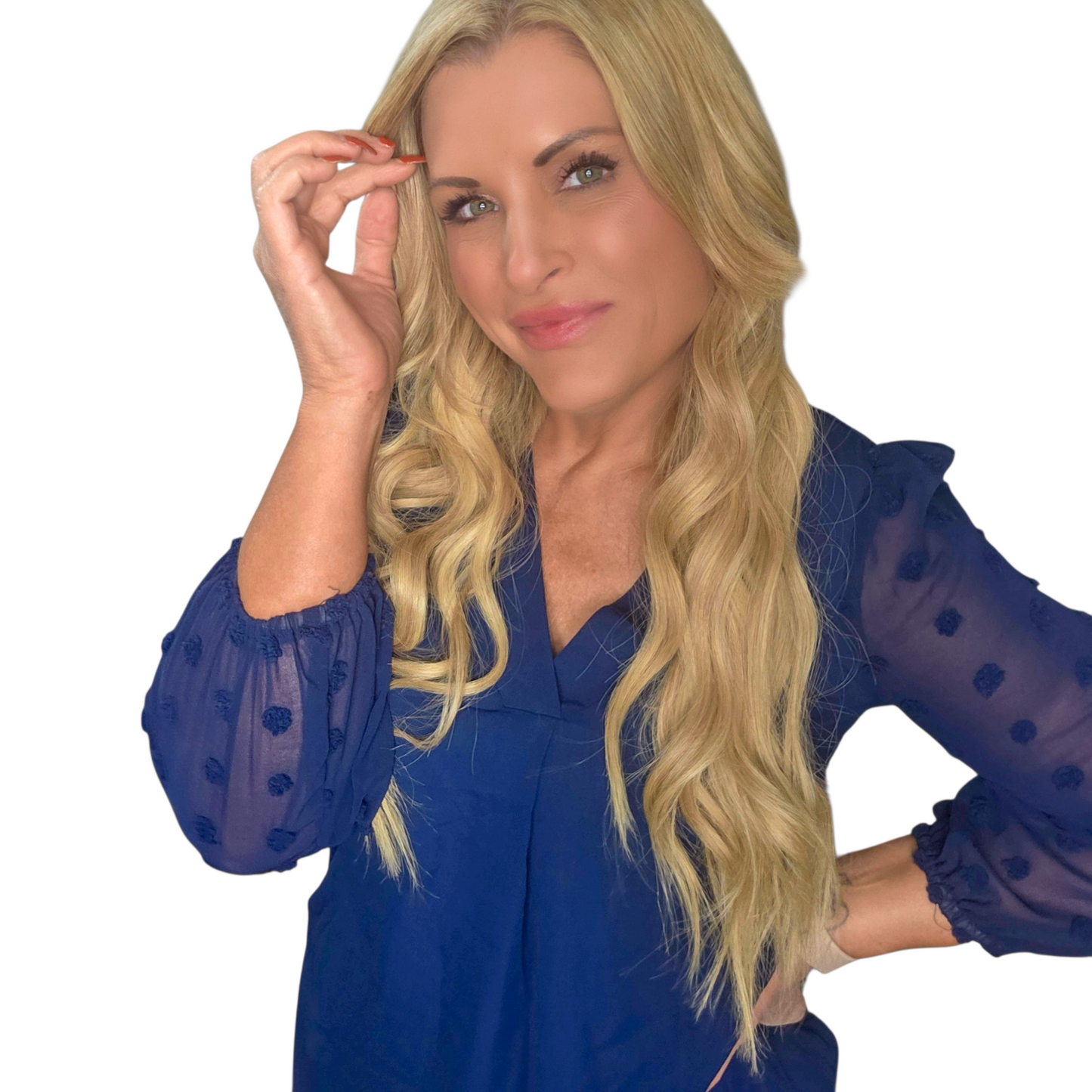 V Neck Dotted Long Sleeve