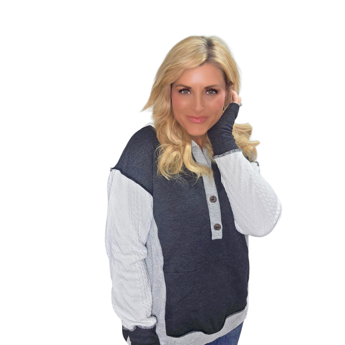 Casual Color Block Long Sleeve French Terry Hoodie