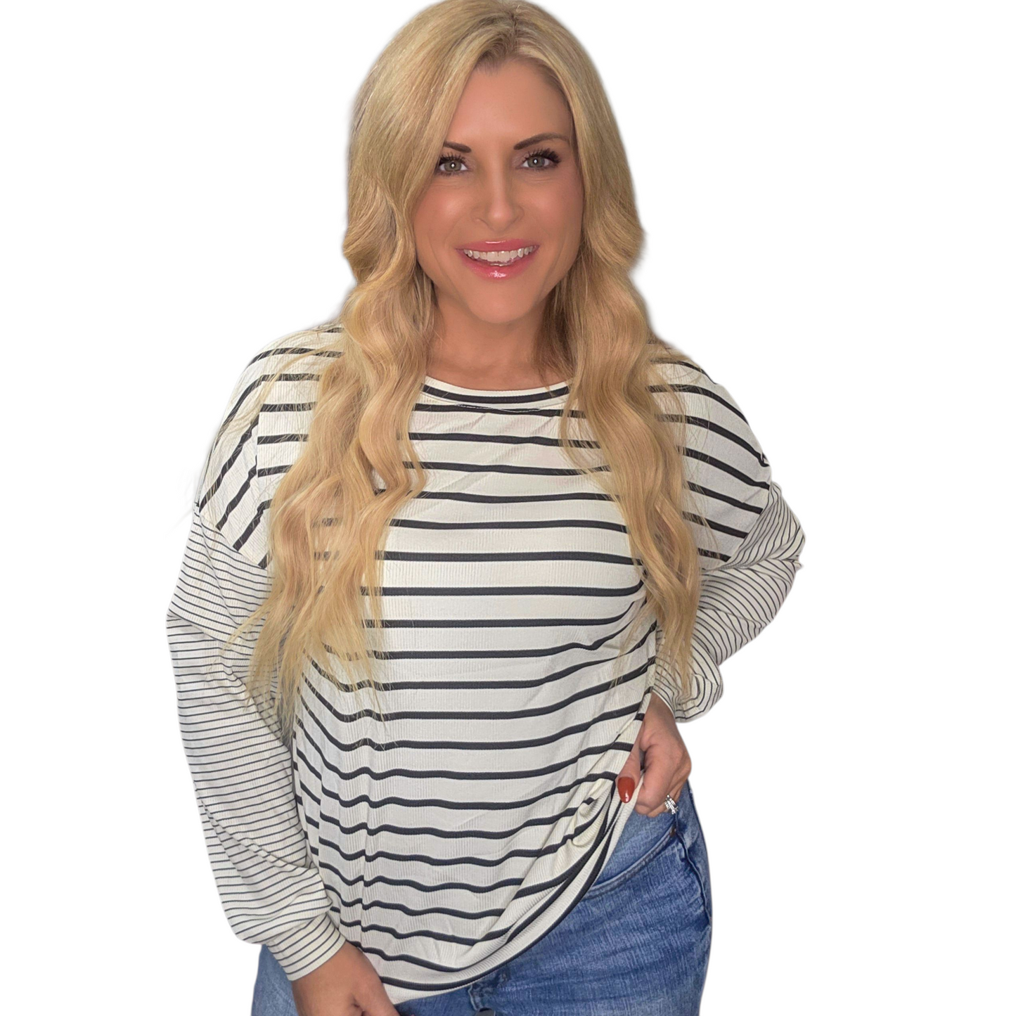 Black Striped Loose Long Sleeve Tee