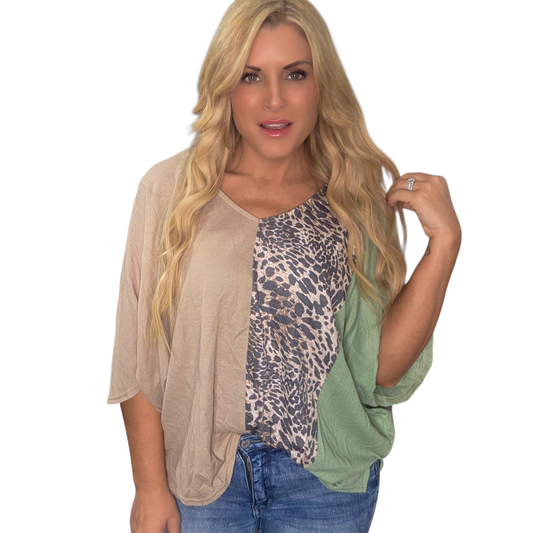 Color Block Animal Print Short Sleeve